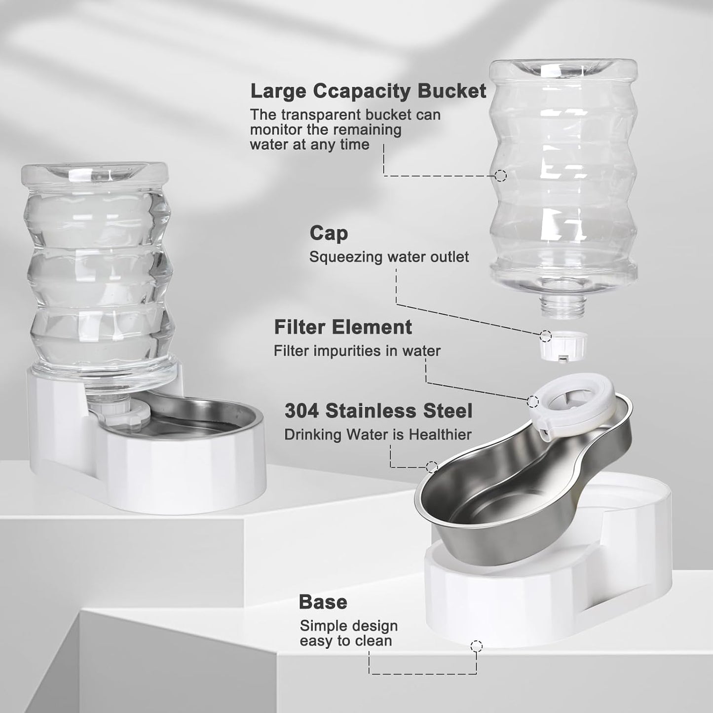HydraSteel™ Gravity Pet Waterer – 7L Stainless Steel Automatic Dispenser (White)