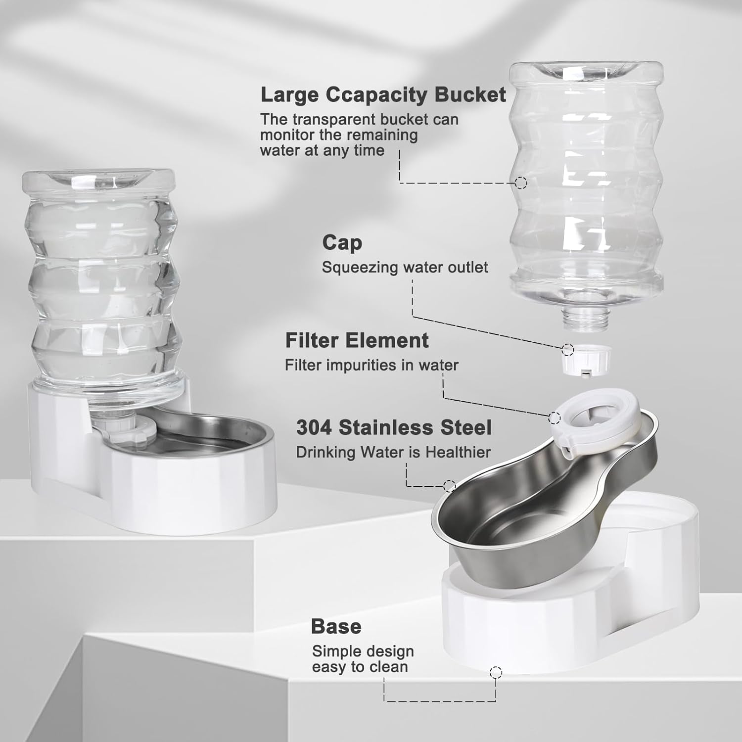 HydraSteel™ Gravity Pet Waterer – 7L Stainless Steel Automatic Dispenser (White)