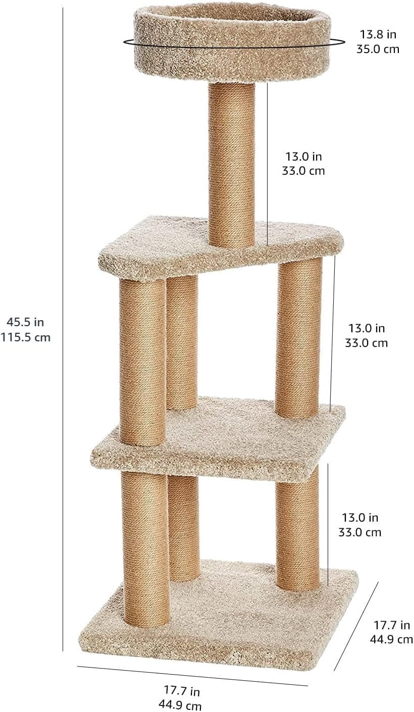 Cat Tree - Indoor Cat & Kittens Multi-Level Climbing Activity Tower with Scratching Posts, Large (45.9"H) - Beige