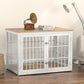 PawHaus™ XL Dog Crate Furniture – 42" Decorative Wooden Kennel & End Table (Natural/White)
