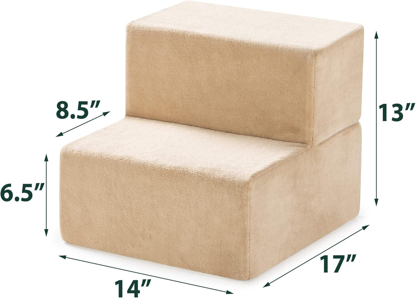 Foam 13 Inch 2-Step Step Pet Stairs, Pet Ramp for Cats and Dogs, Extra Small, Beige